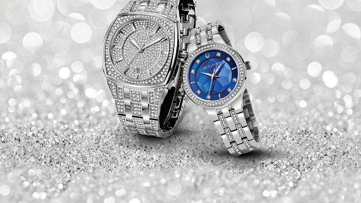 Bulova Phantom Women's Silver Blue Dial Crystal Watch | Bulova